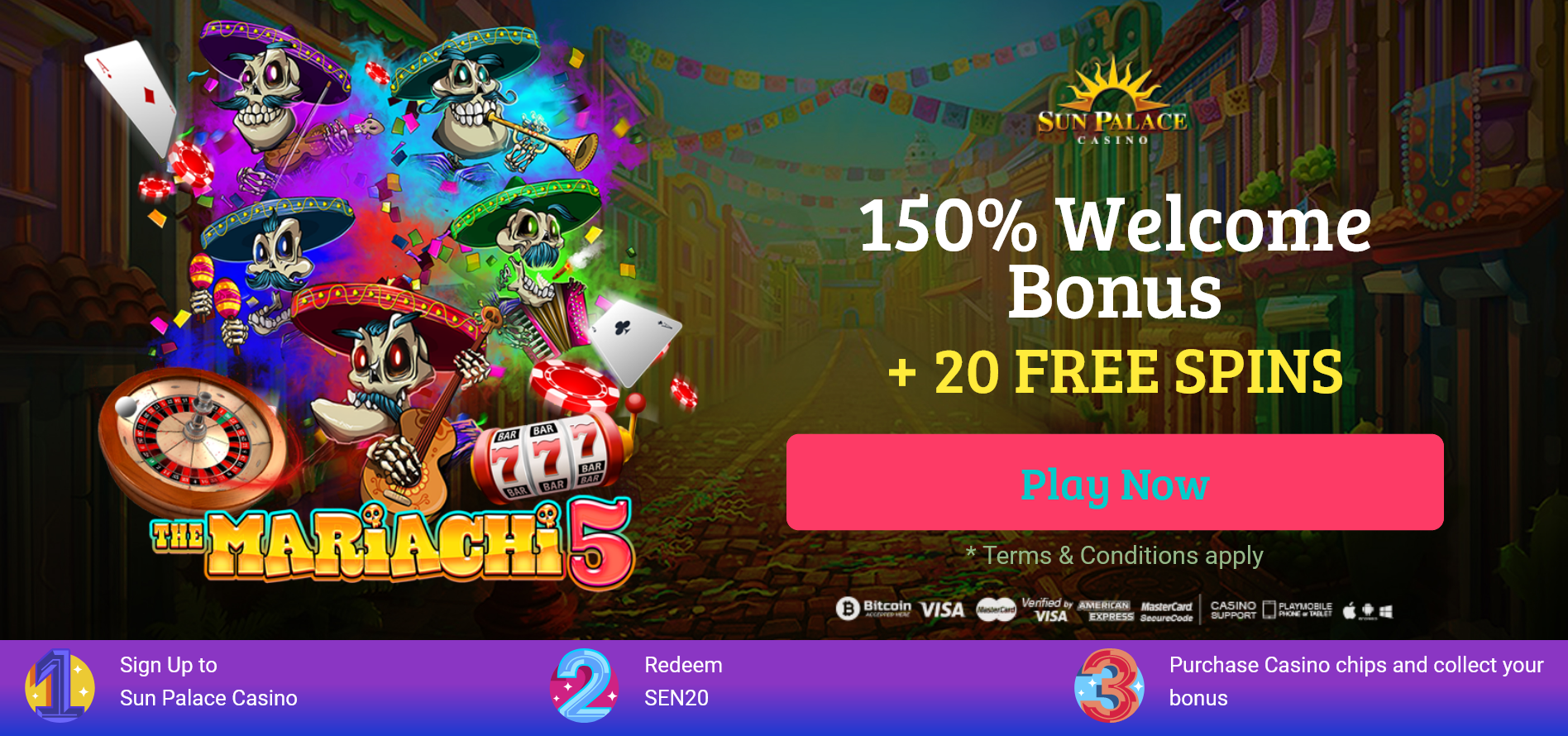 150% Welcome Bonus + 20
                                        FREE SPINS